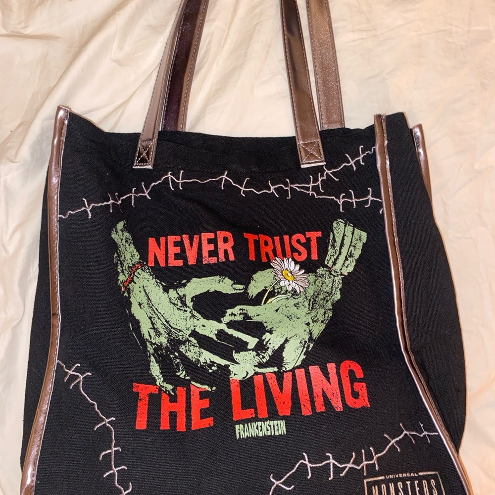 Black and Green Tote Bag with Graphic Print